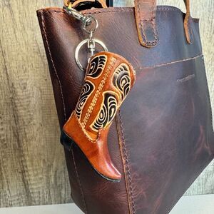 Western Leather Purse Charm Cowboy Boot Keychain NeW FAST SHIP Bag Flair
